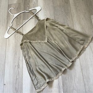 Moona Star Tank Top silk floral lace trim womens Green (one size) handmade chic